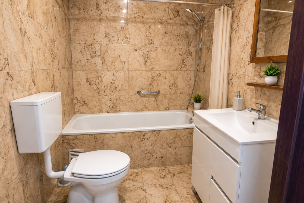 2 Bed beachfront apartment bathroom